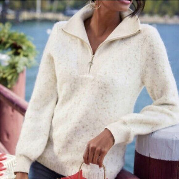 Soft Surroundings Women's Kuka 1/4 Zip Cream Gold Sweater Size 1X - Picture 1 of 8